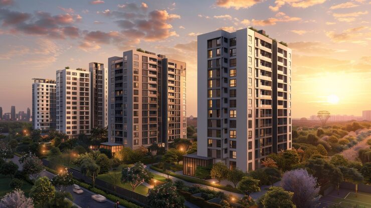 Township towers at sunset in Alibaug, artist impression