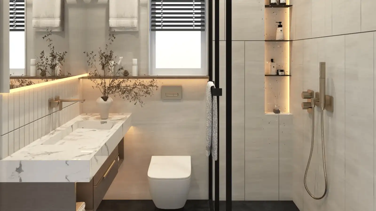 Luxury bathroom with premium sanitary ware at Peninsula Estates Alibaug One